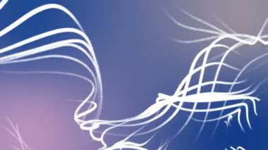 Beyaz üç boyutlu yuvarlak parçacıkları yavaş yavaş açık mavi arka planı üzerinde uçmak. 3D render. alan bulanıklık derinliği