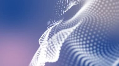 Beyaz üç boyutlu yuvarlak parçacıkları yavaş yavaş açık mavi arka planı üzerinde uçmak. 3D render. alan bulanıklık derinliği