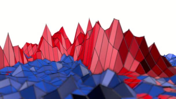 Kırmızı Mavi Düşük Poli Dalga Yüzey Deforme Render — Stok video