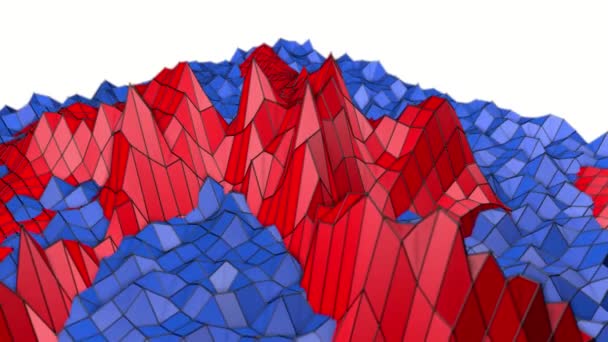 Red Blue Deformed Low Poly Wave Surface Rendering — Stock Video