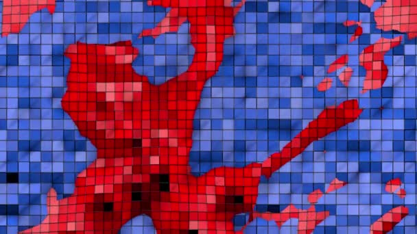 Rojo Azul Deformado Superficie Onda Polivinílica Baja Renderizado — Vídeo de stock