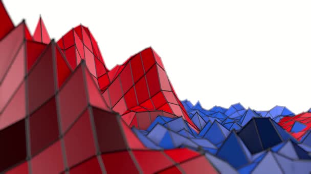 Red Blue Deformed Low Poly Wave Surface Rendering — Stock Video