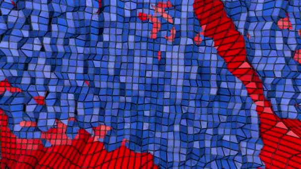 Rouge Bleu Déformé Faible Surface Onde Poly Rendu — Video