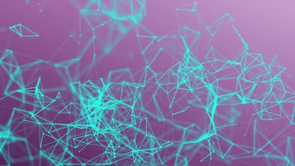 绿松石粒子在紫色背景上缓慢移动 抽象的背景 渲染景深和模糊 — 图库视频影像