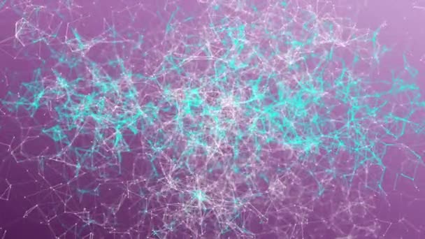 绿松石粒子在紫色背景上缓慢移动 抽象的背景 渲染景深和模糊 — 图库视频影像