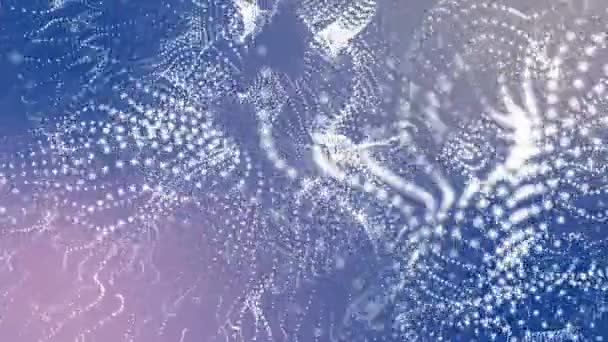 Partículas Blancas Vuelan Lentamente Sobre Fondo Azul Claro Espacio Abstracto — Vídeo de stock