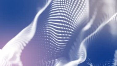 Beyaz üç boyutlu yuvarlak parçacıkları yavaş yavaş açık mavi arka planı üzerinde uçmak. 3D render. alan bulanıklık derinliği