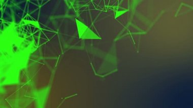 yeşil üçgenler ve parçacıklar yavaş hareket edin. arka plan 3d render. alan bulanıklık derinliği