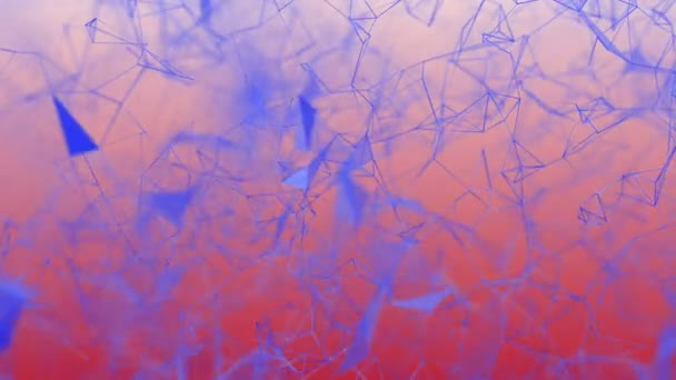 Blå Trianglar Och Partiklar Flyttar Abstrakt Bakgrund Rendering Djup Fältet — Stockvideo