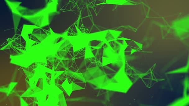 Grüne Dreiecke Und Teilchen Bewegen Sich Langsam Abstrakter Hintergrund Rendering — Stockvideo