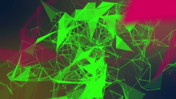 Зелені Червоні Трикутники Частинки Рухаються Повільно Абстрактний Фон Рендеринга Глибина — стокове відео