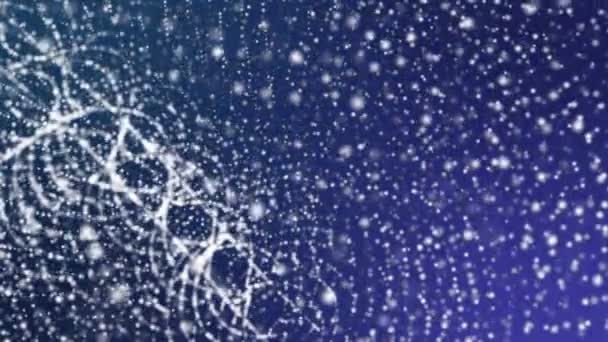 白い丸い粒子をカオス青色の背景に飛ぶ レンダリング — ストック動画
