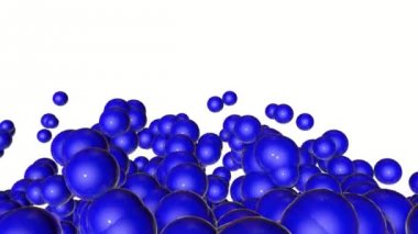 beyaz bir arka plan üzerinde yavaşça mavi parlak üç boyutlu küreler. 3D render