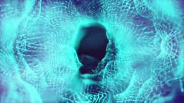 mavi parçacıkları karanlık bir arka plan karşı yavaş hareket edin. 3D render. bulanık arka plan ile alan derinliği