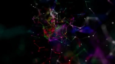 Renk değiştirme parçacıklar yavaş siyah bir arka plan karşı hareket edin. 3D render. arka plan