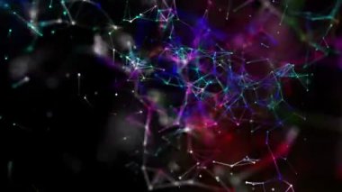 Renk değiştirme parçacıklar yavaş siyah bir arka plan karşı hareket edin. 3D render. arka plan