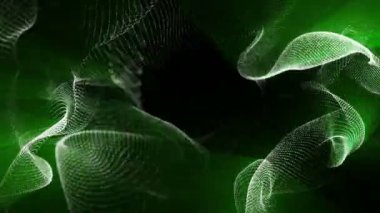 siyah bir arka plan üzerinde beyaz parçacıklar yeşil ışınları ile yavaşça. arka plan. 3D render