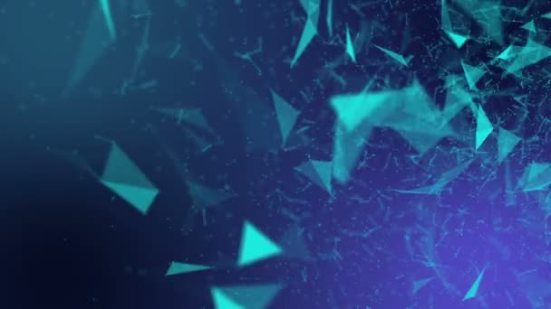 Turquoise Driehoekige Deeltjes Langzaam Een Paarse Achtergrond Abstracte Achtergrond Met — Stockvideo