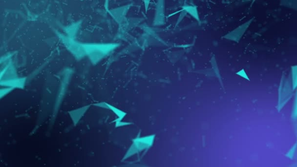 Turquoise Triangular Particles Move Slowly Purple Background Abstract Background Blur — Stock Video