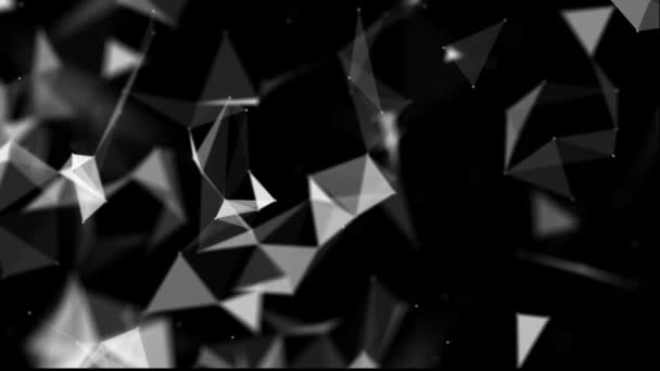 Partículas Triangulares Blancas Mueven Lentamente Sobre Fondo Negro Fondo Abstracto — Vídeo de stock