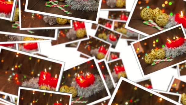 Muchas Tarjetas Navidad Vuelan Sobre Fondo Blanco Collage Vídeo Renderizado — Vídeos de Stock