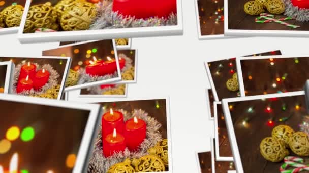 Lots Christmas Cards Flies White Background Video Collage Rendering — Stock Video