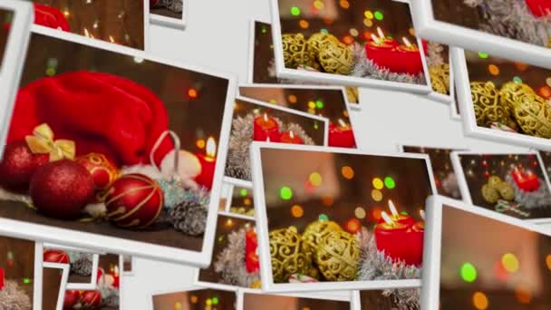 Много Рождественских Открыток Летит Белом Фоне Видео Коллаж Рендеринг — стоковое видео