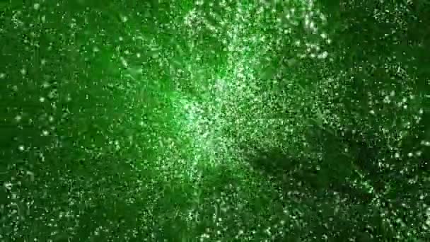 Particules Blanches Déplaçant Lentement Avec Des Rayons Verts Sur Fond — Video