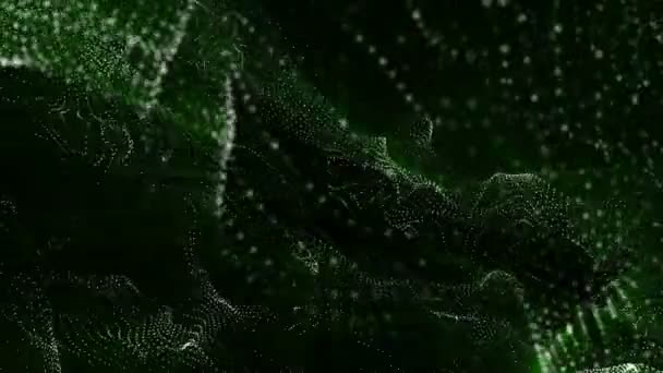 Slowly Moving White Particles Green Rays Black Background Abstract Background — Stock Video