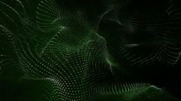 Медленно Движущиеся Белые Частицы Зелеными Лучами Черном Фоне Абстрактный Фон — стоковое видео