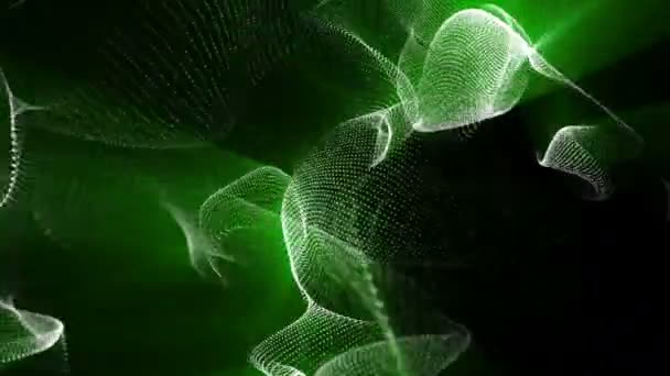 Slowly Moving White Particles Green Rays Black Background Abstract Background — Stock Video