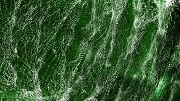 Медленно Движущиеся Белые Частицы Зелеными Лучами Черном Фоне Абстрактный Фон — стоковое видео