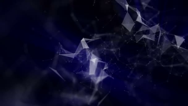 White Particles Blue Radiation Connected Strips Move Black Background Abstract — Stock Video