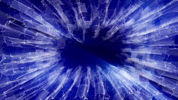 Particelle Rotonde Bianche Con Radiazioni Blu Collegate Strisce Muovono Uno — Video Stock