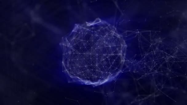 Partículas Redondas Brancas Com Radiação Azul Conectada Por Tiras Movem — Vídeo de Stock