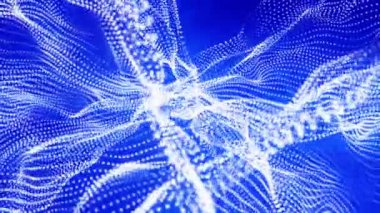 siyah bir arka plan üzerinde beyaz parçacıklar mavi ışınları ile yavaşça. arka plan. 3D render