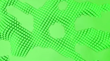 düzlük yeşil kübik şekil hızlı bir şekilde dalgalı distorsiyonları deforme eder. arka plan. 3D render