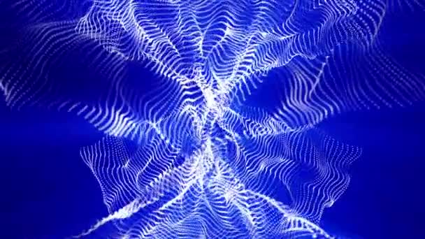 Langzaam Bewegende Witte Deeltjes Met Blauwe Stralen Een Zwarte Achtergrond — Stockvideo