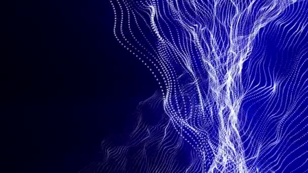 Langsam Bewegte Weiße Teilchen Mit Blauen Strahlen Auf Schwarzem Hintergrund — Stockvideo
