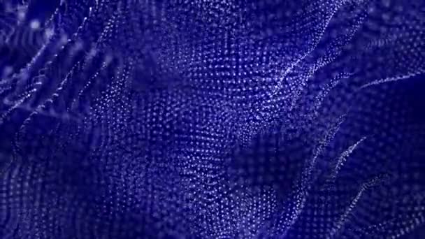 在黑色背景上缓慢移动带有蓝色光线的白色粒子 抽象的背景 — 图库视频影像