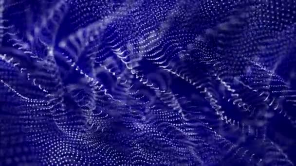 Langzaam Bewegende Witte Deeltjes Met Blauwe Stralen Een Zwarte Achtergrond — Stockvideo