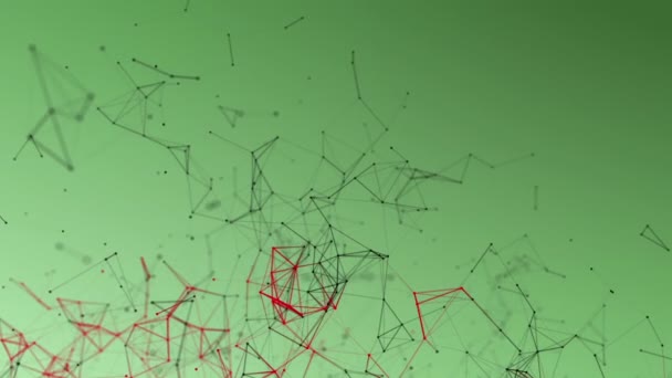 Круглые Частицы Соединенные Полосками Движутся Зеленом Фоне Абстрактный Фон Рендеринг — стоковое видео