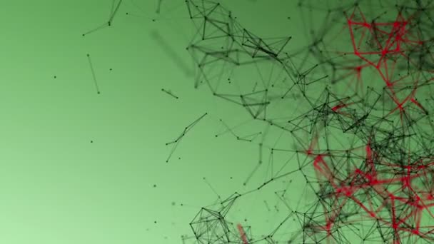 Particles Connected Strips Move Green Background Abstract Background Rendering — Stock Video