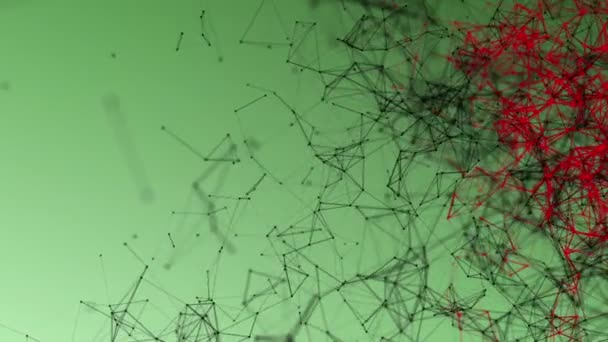 Круглые Частицы Соединенные Полосками Движутся Зеленом Фоне Абстрактный Фон Рендеринг — стоковое видео