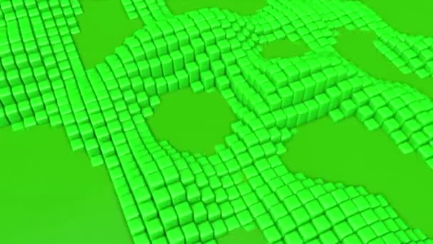 Плоскість Зелених Кубічних Фігур Швидко Спотворює Хвильові Викривлення Абстрактний Фон — стокове відео