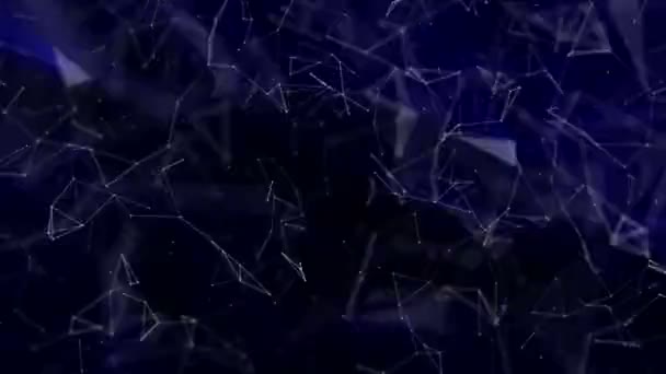 Les particules rondes blanches avec une lueur bleue connectée par des bandes se déplacent sur un fond noir. fond abstrait. rendu 3D 