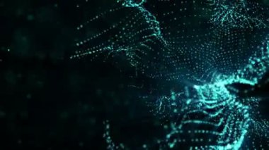 mavi parlak parçacıkları karanlık bir arka plan karşı animasyon. alan derinliği ile 3D işleme arka plan