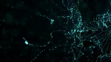 mavi parlak parçacıkları karanlık bir arka plan karşı animasyon. alan derinliği ile 3D işleme arka plan