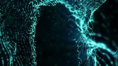 mavi parlak parçacıkları karanlık bir arka plan karşı animasyon. alan derinliği ile 3D işleme arka plan