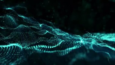 mavi parlak parçacıkları karanlık bir arka plan karşı animasyon. alan derinliği ile 3D işleme arka plan